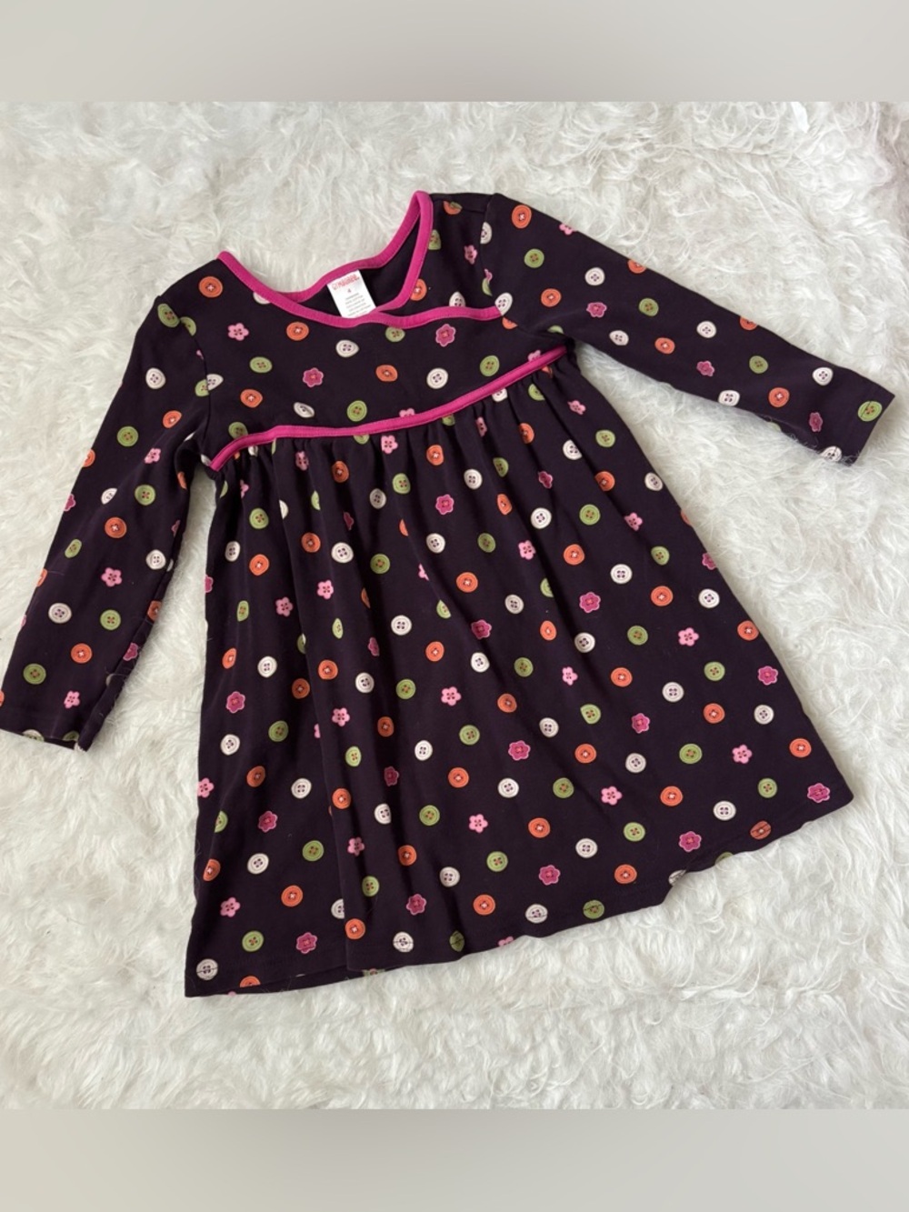 Gymboree Brown Long-Sleeve Button & Flower Print Dress with Pink Trim